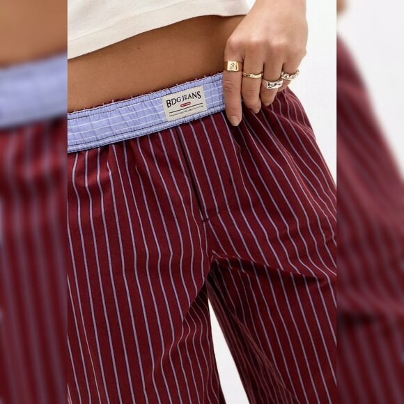 Urban Outfitters BDG Leni Boxer Pants M 8 Women Straight Striped Pant NEW 44143 - Picture 2 of 7